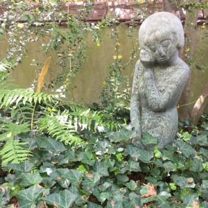 Rochambeau House garden with statue on Brown University Campus